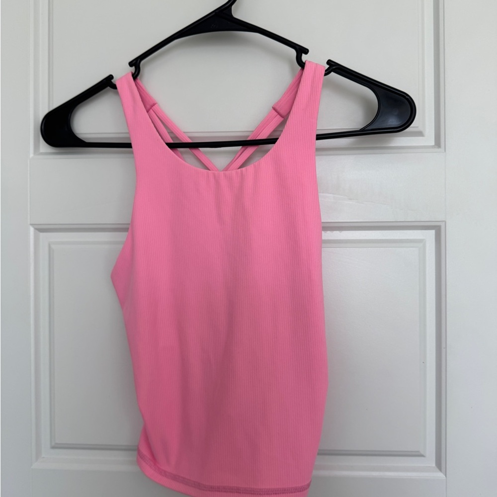All in Motion Pink Ribbed Sports Bra Tank Large